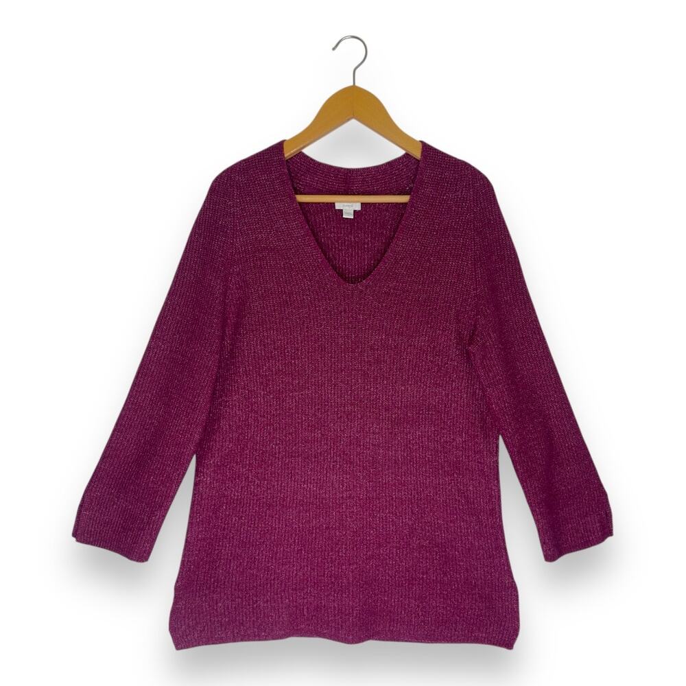 J.Jill Pure Jill Women Ribbed V-Neck Tunic Sweater S Purple Fuchsia Pink Purple
